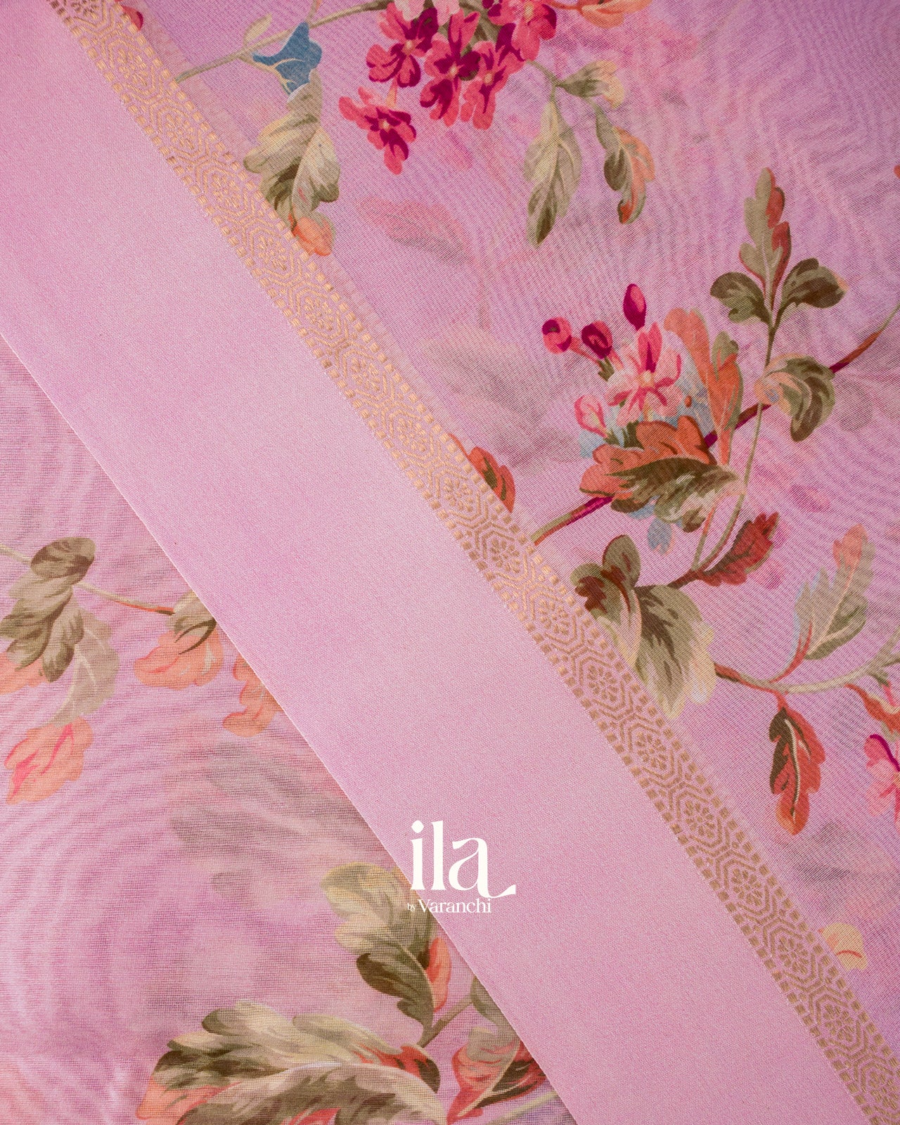 Lilac Floral Digital Printed Pure Soft Cotton Saree