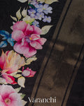 Black Floral Digital Printed Pure Soft Cotton Saree