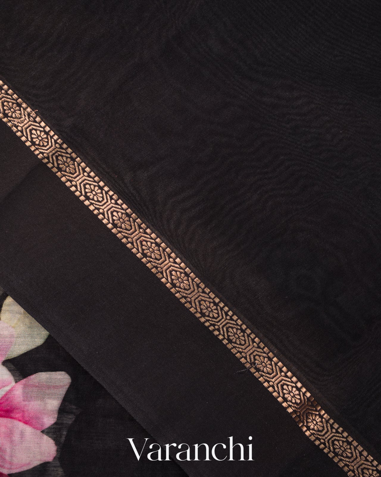 Black Floral Digital Printed Pure Soft Cotton Saree