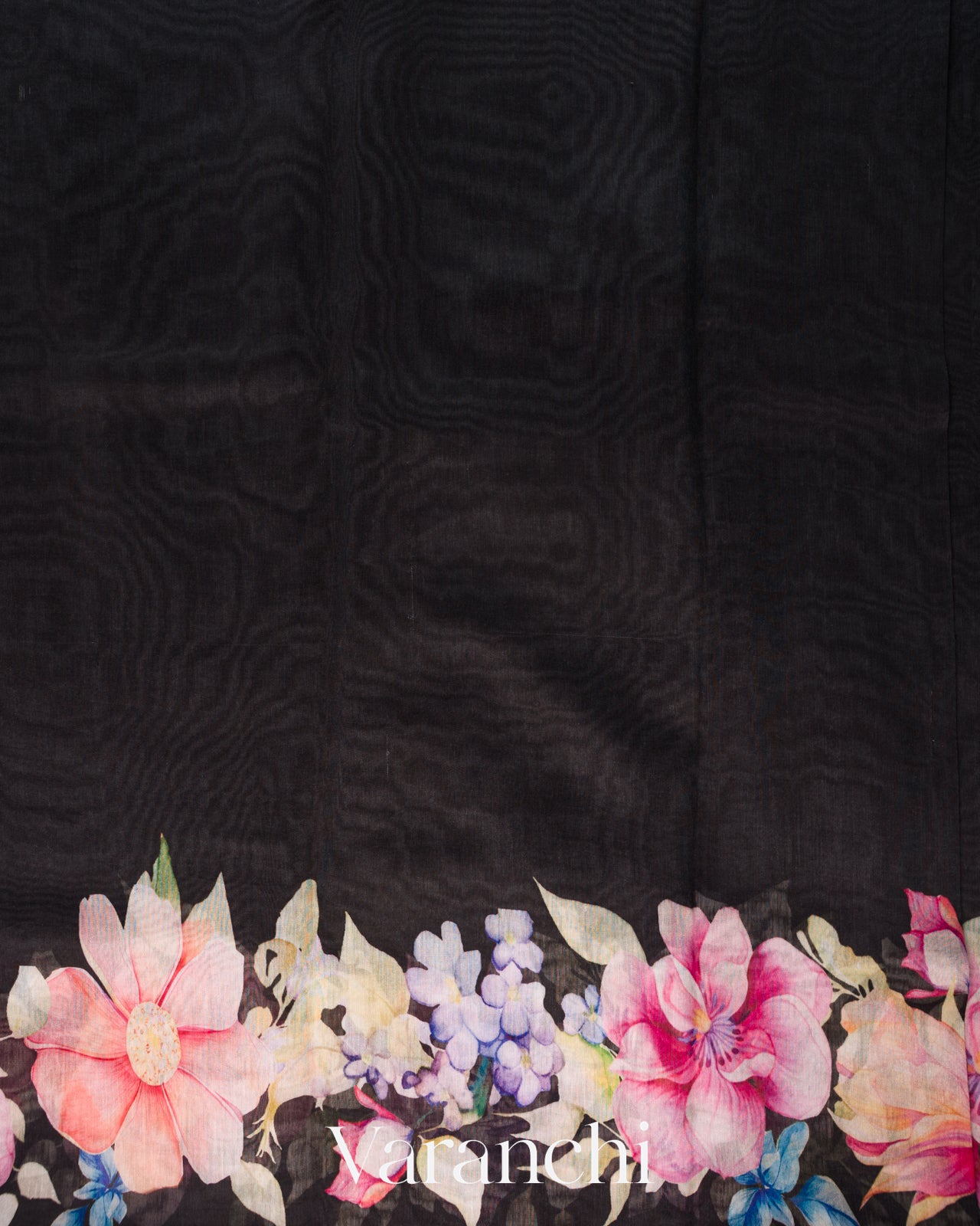 Black Floral Digital Printed Pure Soft Cotton Saree