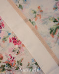 Off-White Floral Printed Cotton Saree