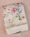 Off-White Floral Printed Cotton Saree