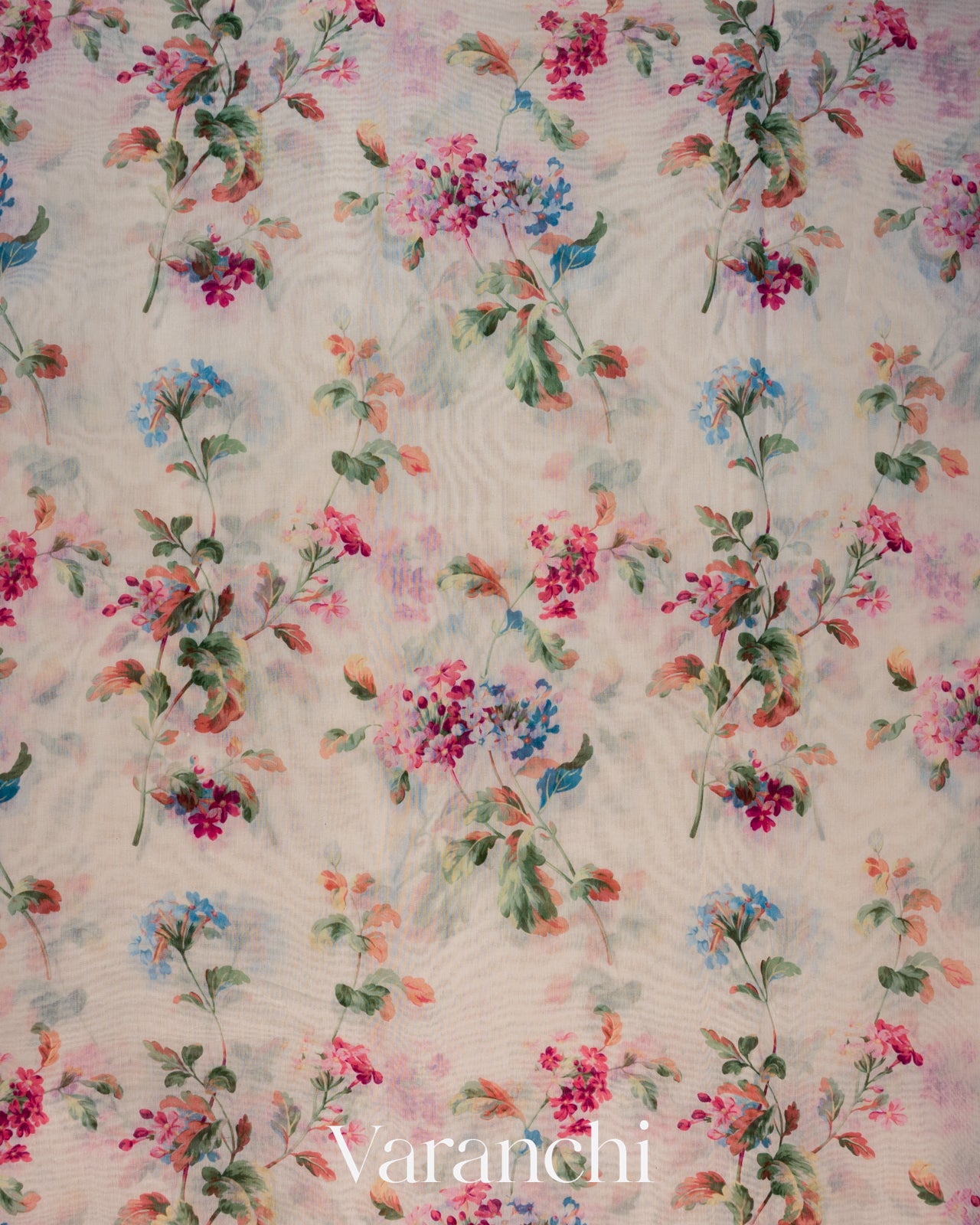 Off-White Floral Printed Cotton Saree