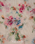 Off-White Floral Printed Cotton Saree