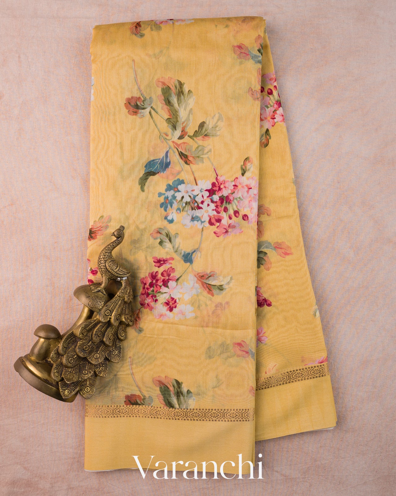 Mustard Yellow Floral Digital Printed Pure Soft Cotton Saree