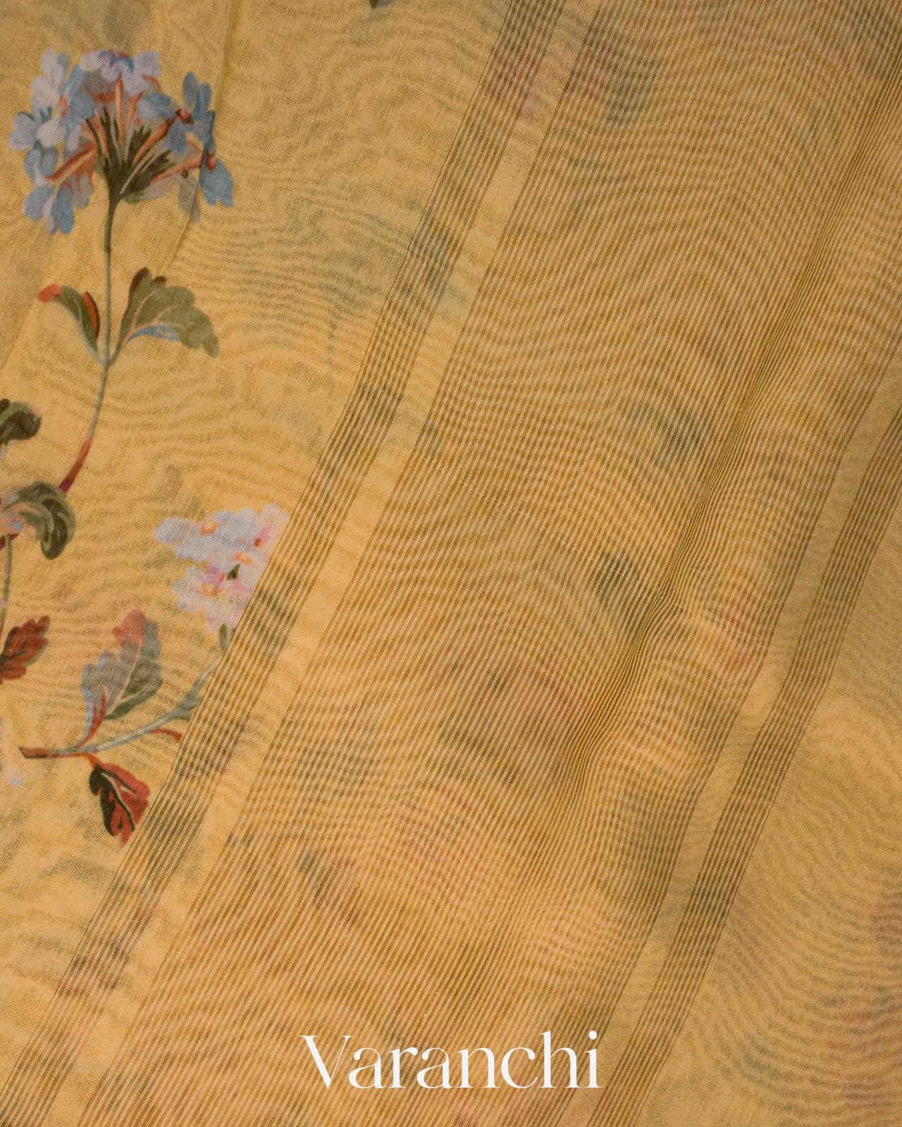 Mustard Yellow Floral Digital Printed Pure Soft Cotton Saree
