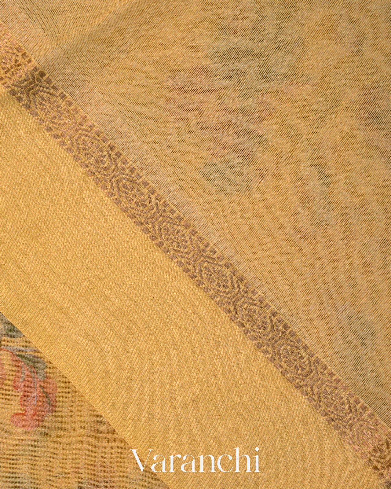 Mustard Yellow Floral Digital Printed Pure Soft Cotton Saree