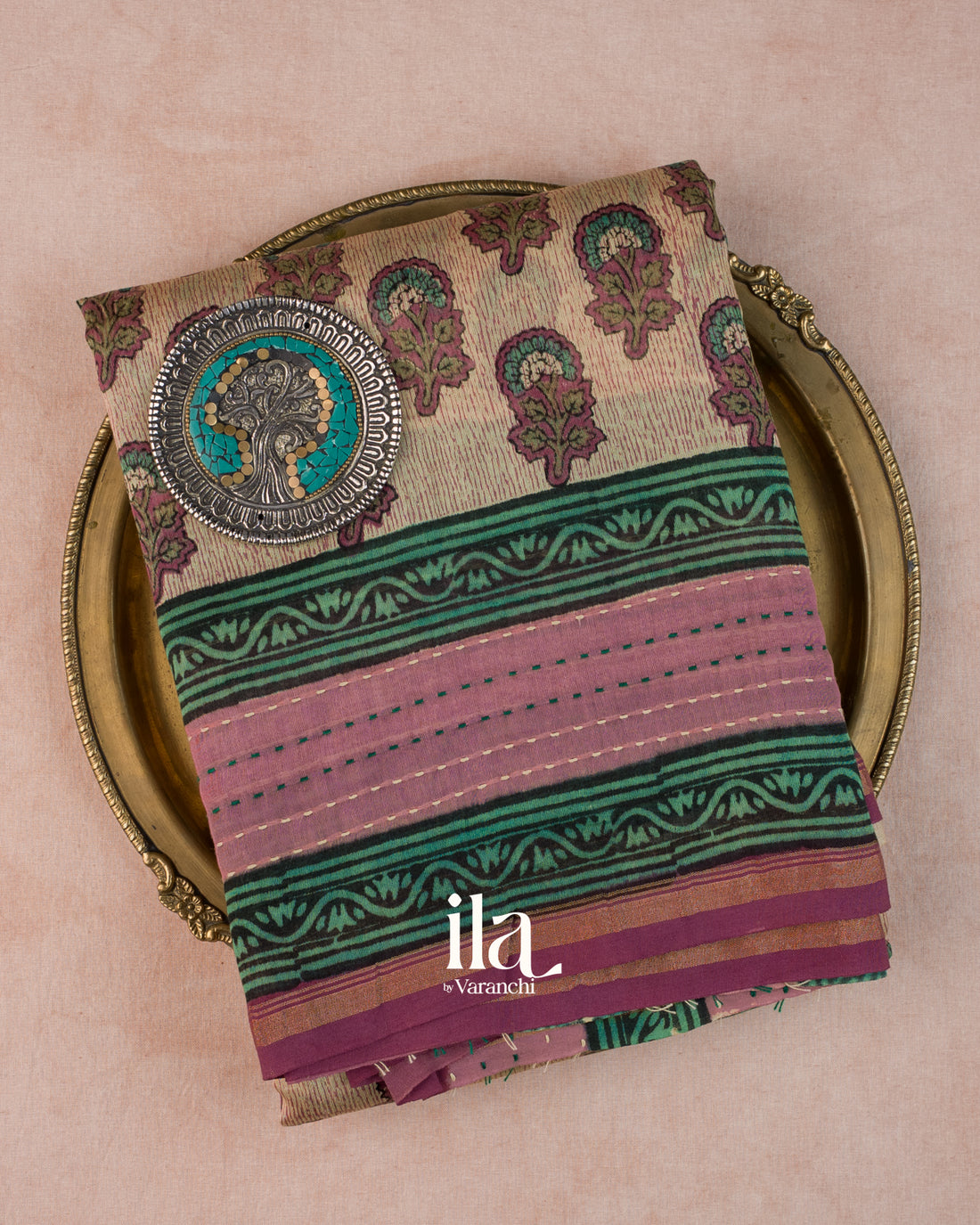 Light Beige Kath Bordered Pure Chanderi Silk Cotton Saree