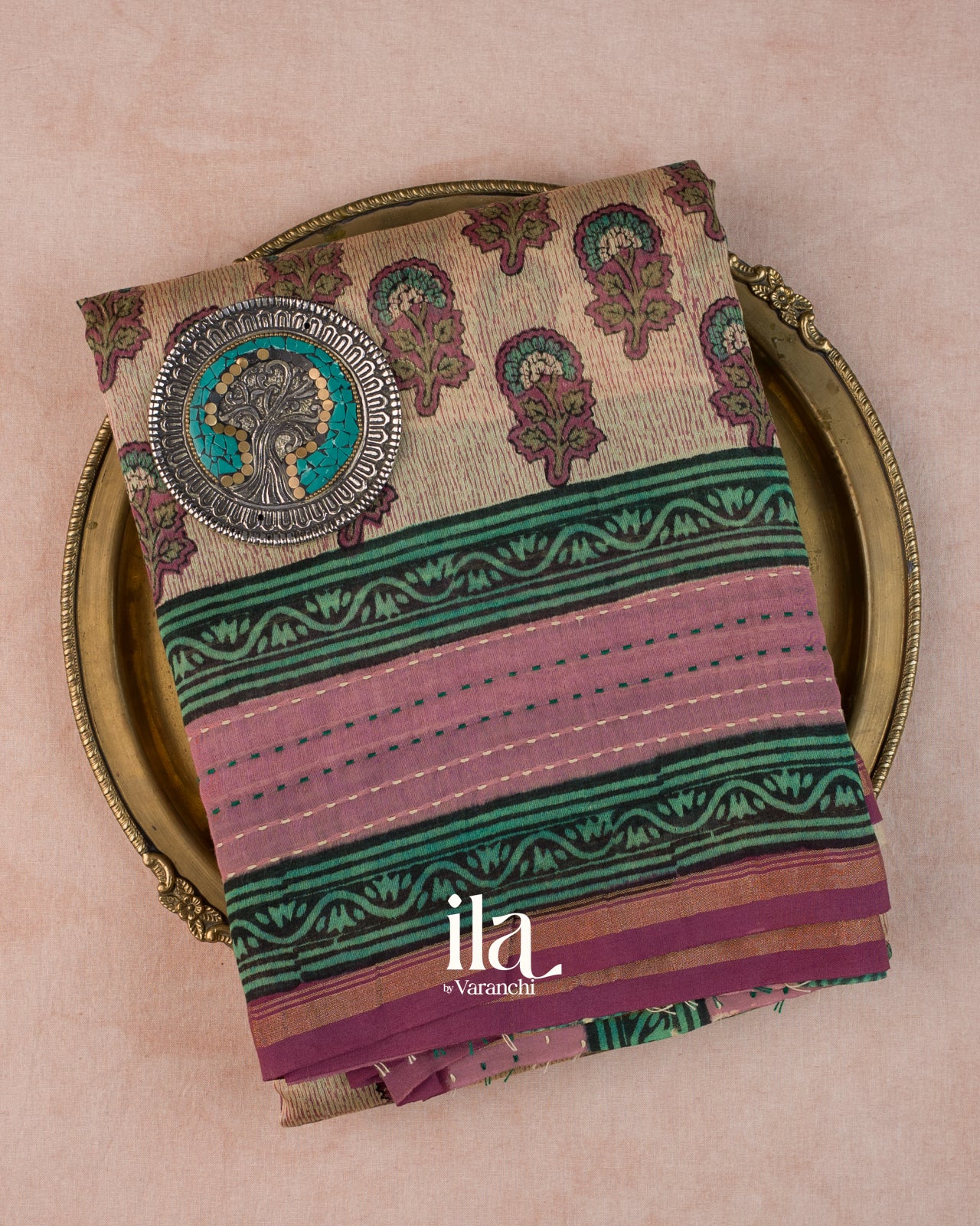Light Beige Kath Bordered Pure Chanderi Silk Cotton Saree