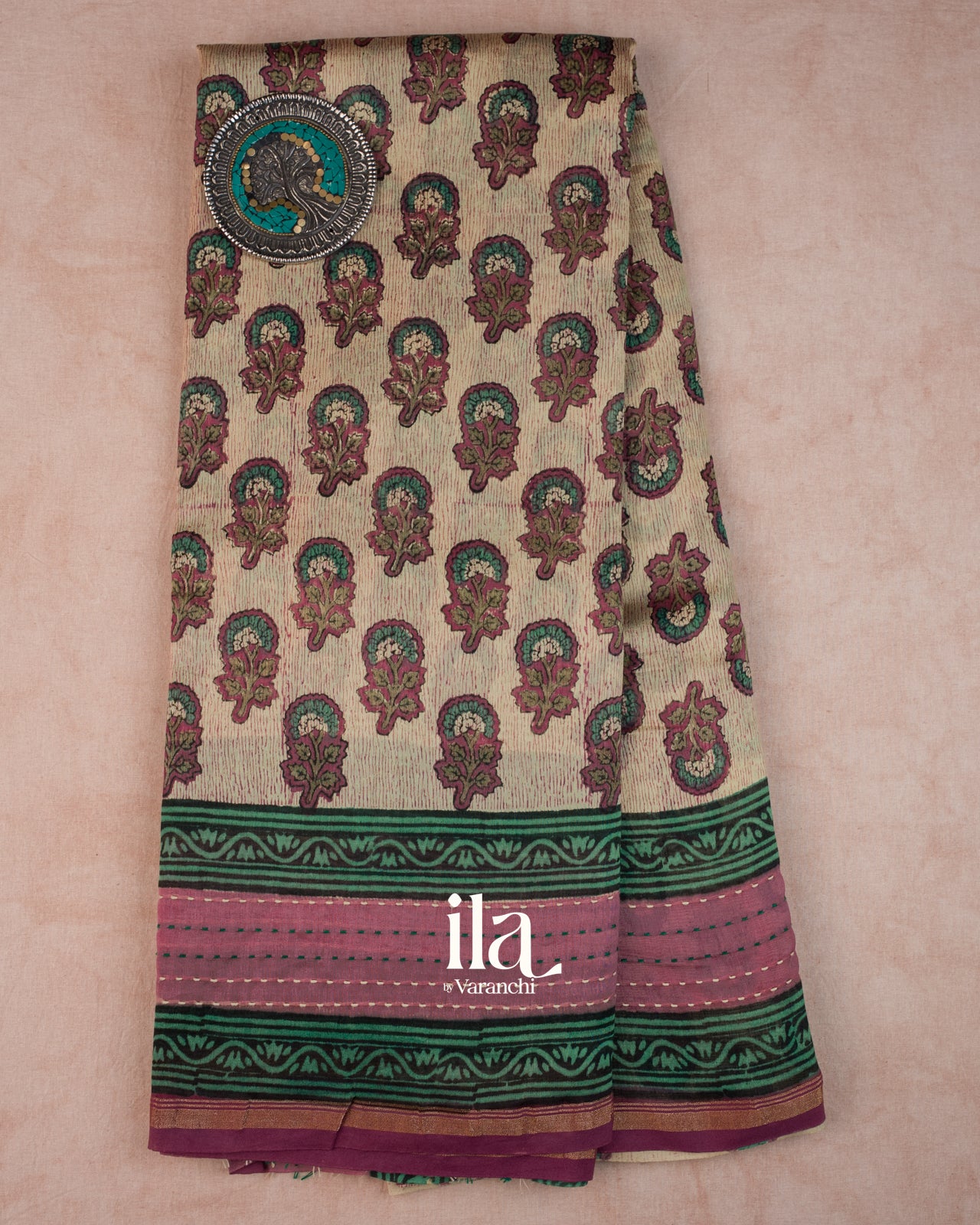 Light Beige Kath Bordered Pure Chanderi Silk Cotton Saree