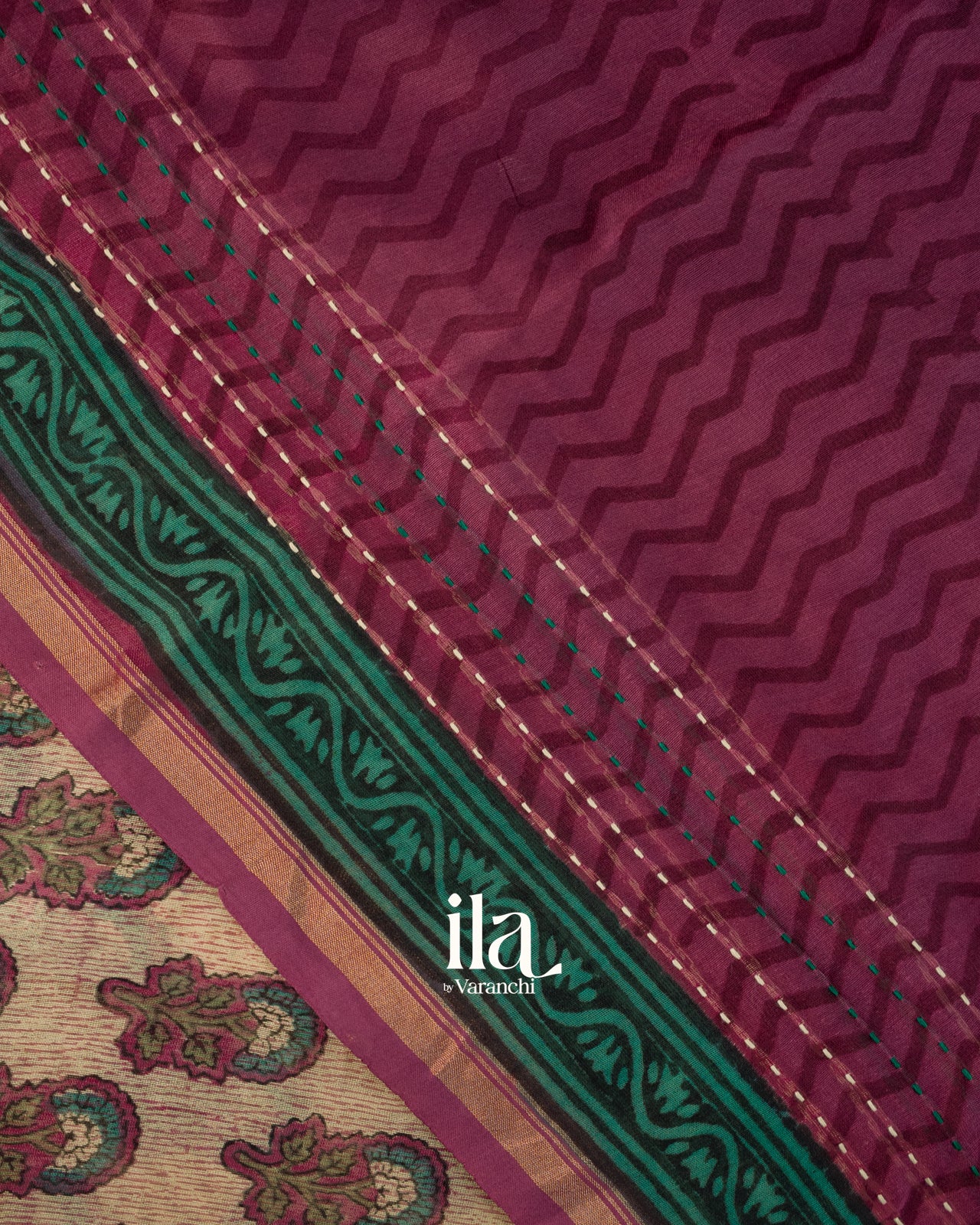 Light Beige Kath Bordered Pure Chanderi Silk Cotton Saree