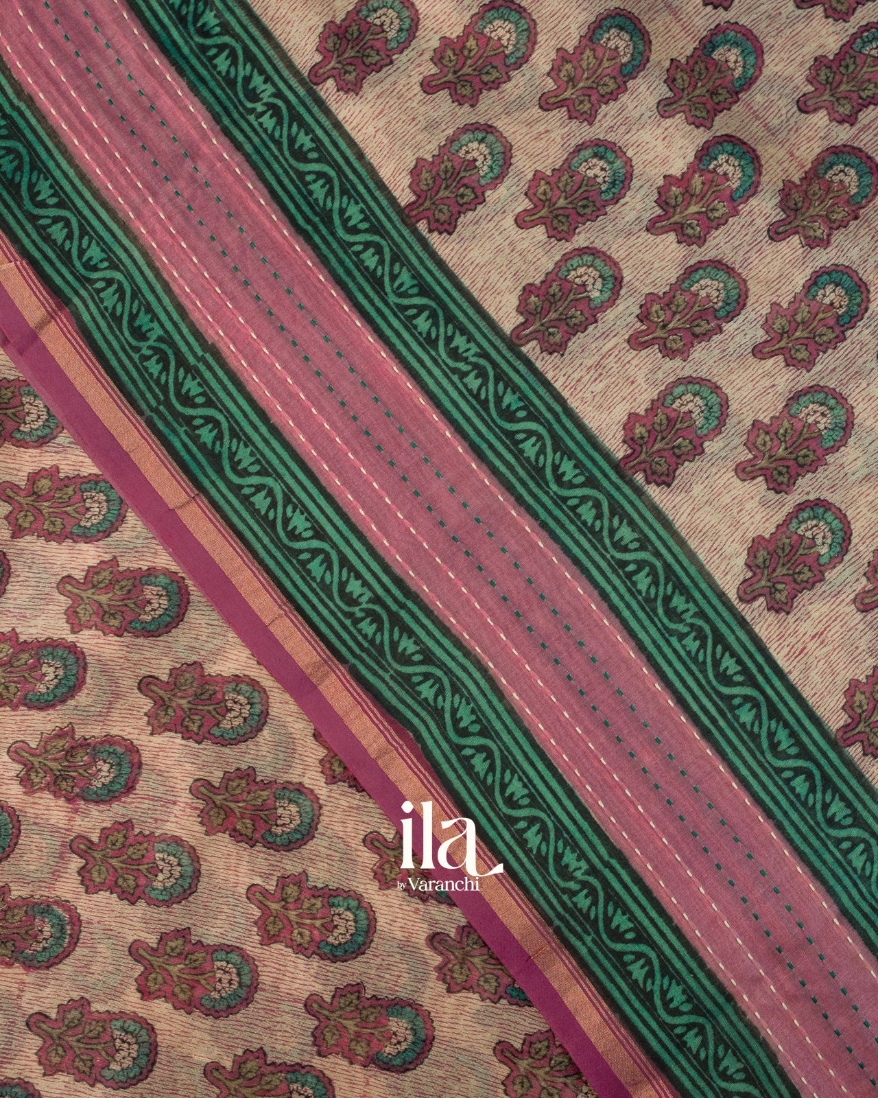 Light Beige Kath Bordered Pure Chanderi Silk Cotton Saree