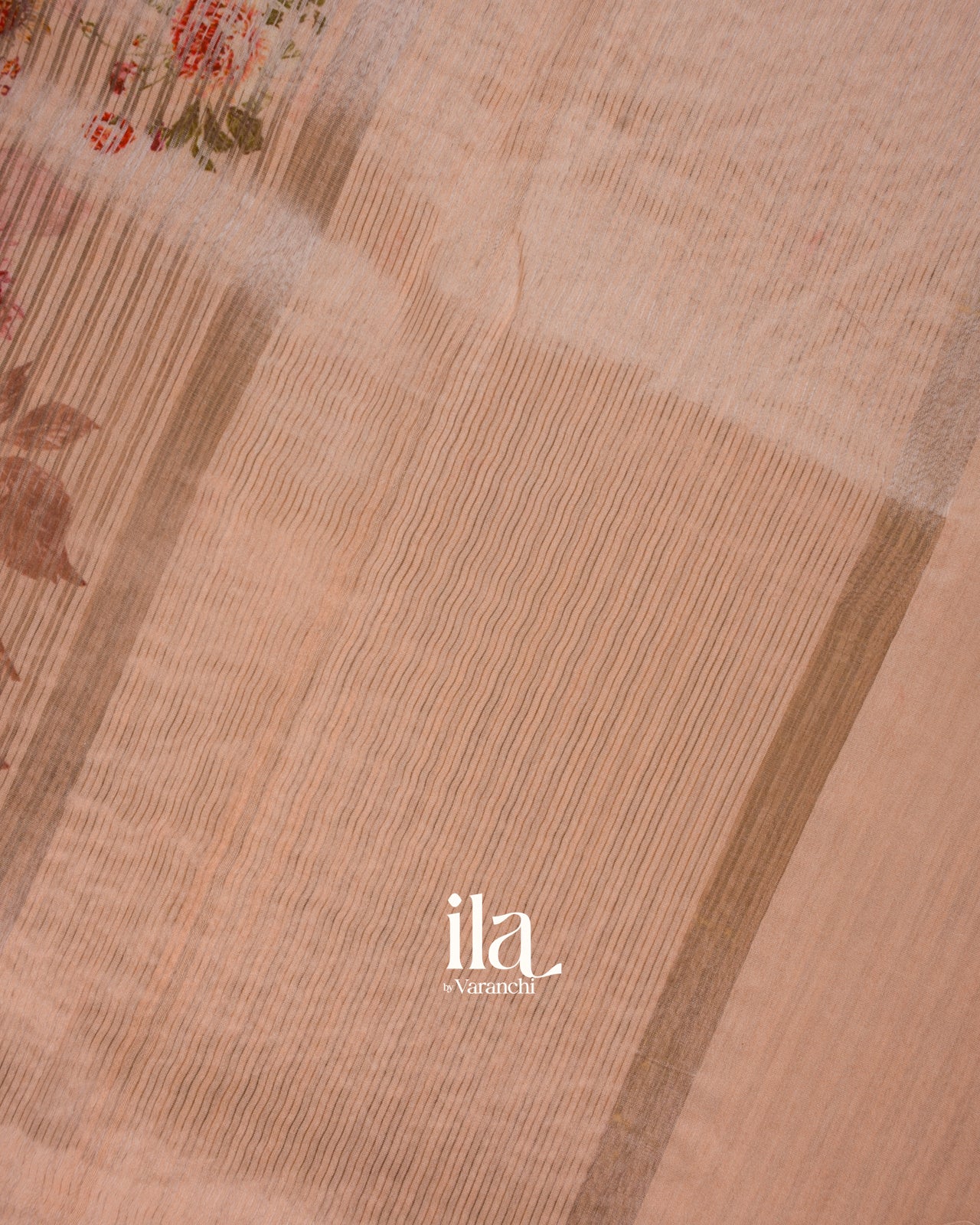 Blush Pink Striped and Floral Printed Cotton Tissue Saree