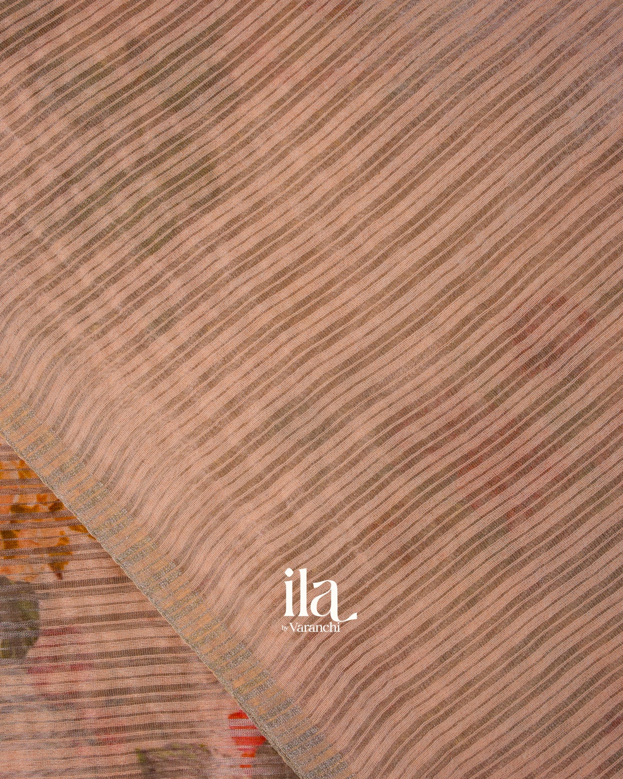 Blush Pink Striped and Floral Printed Cotton Tissue Saree