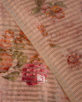 Blush Pink Striped and Floral Printed Cotton Tissue Saree