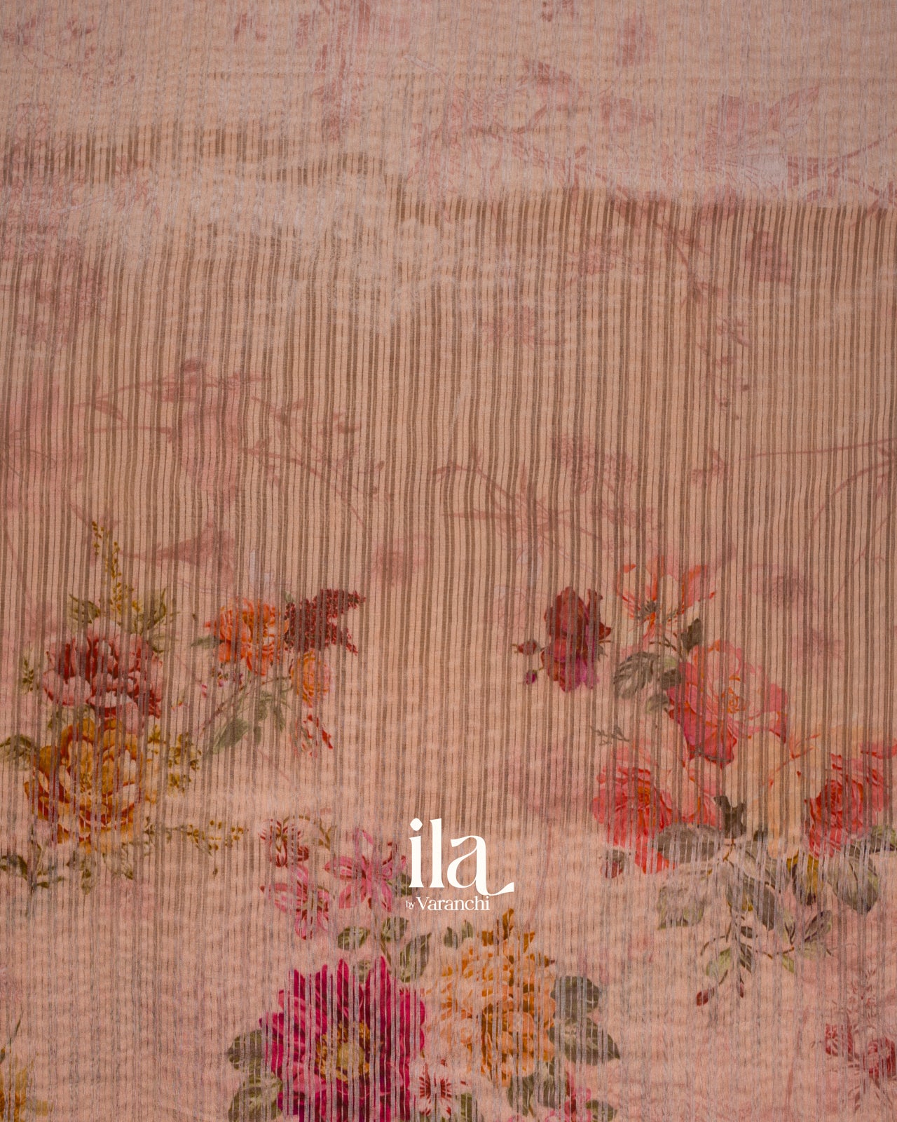 Blush Pink Striped and Floral Printed Cotton Tissue Saree