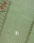 Sage Green Striped and Floral Printed Cotton Tissue Saree