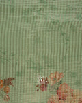 Sage Green Striped and Floral Printed Cotton Tissue Saree