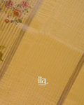 Yellow Striped and Floral Printed Cotton Tissue Saree