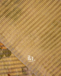 Yellow Striped and Floral Printed Cotton Tissue Saree