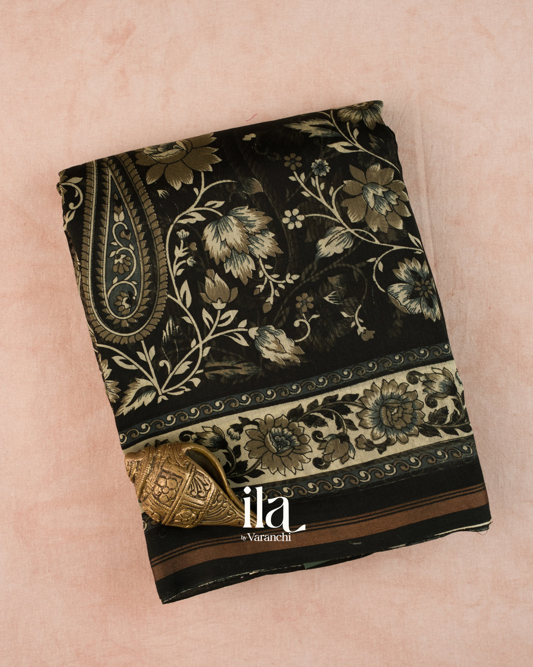 Black Digital Floral Printed Cotton Saree