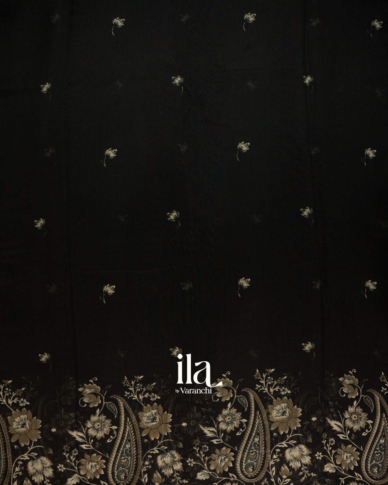 Black Digital Floral Printed Cotton Saree