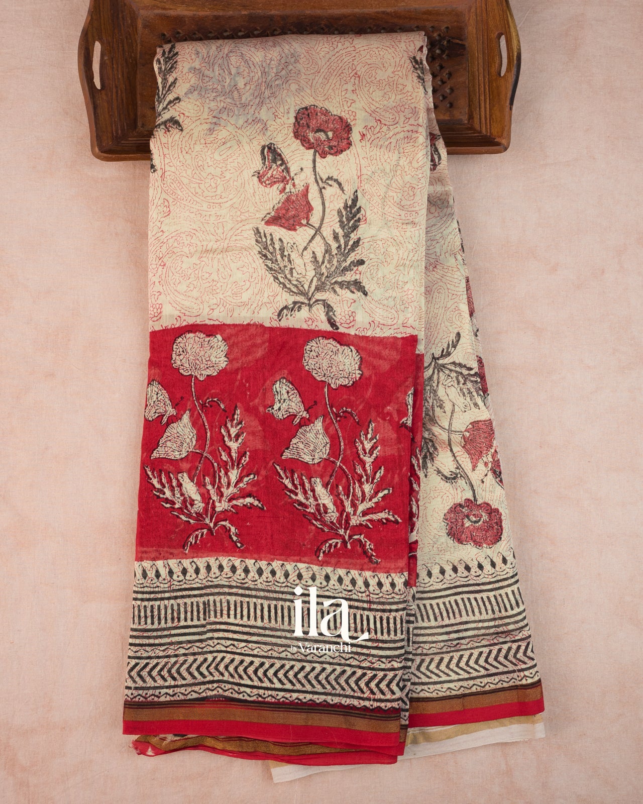 Cream Floral Digital Printed Cotton Saree
