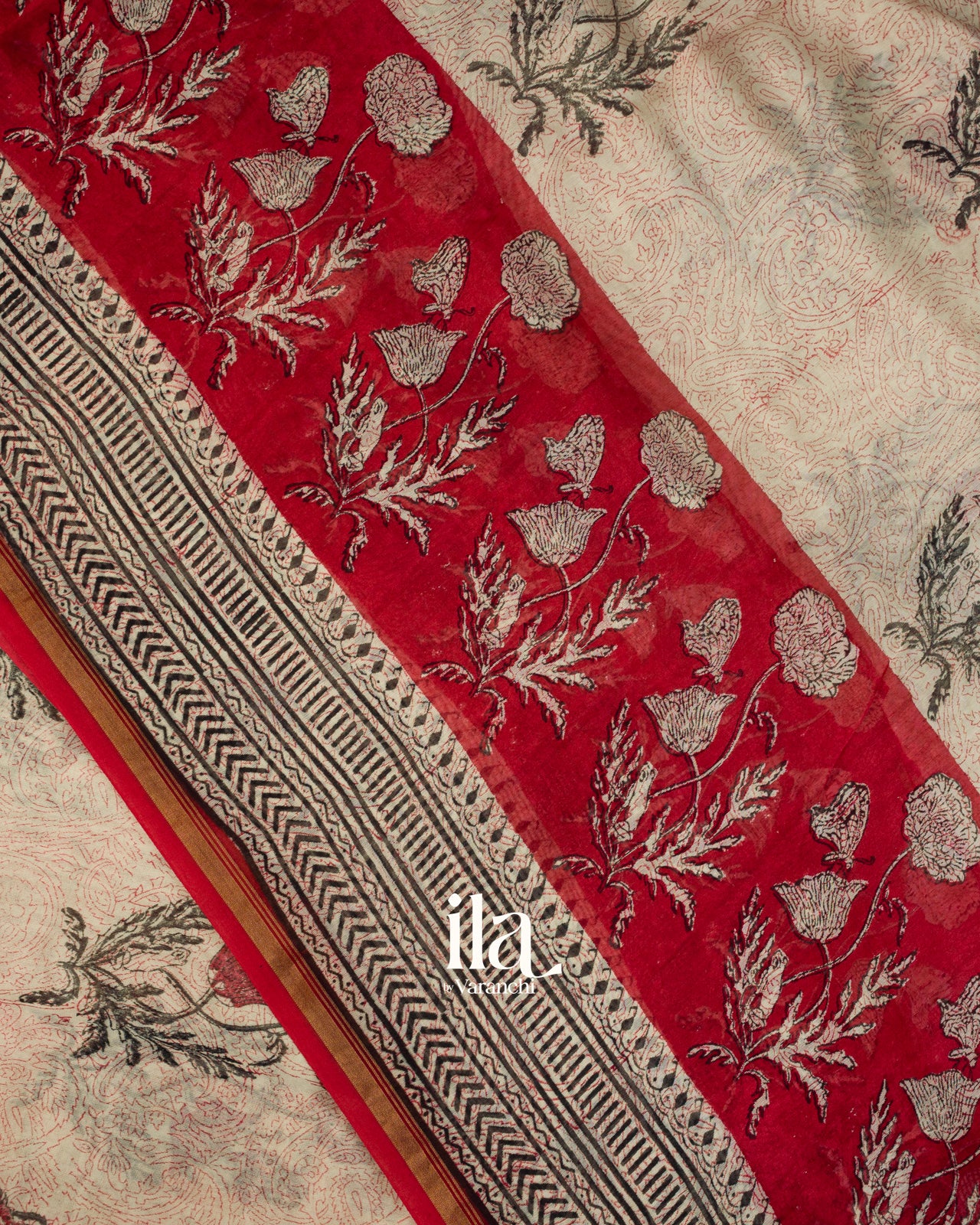 Cream Floral Digital Printed Cotton Saree