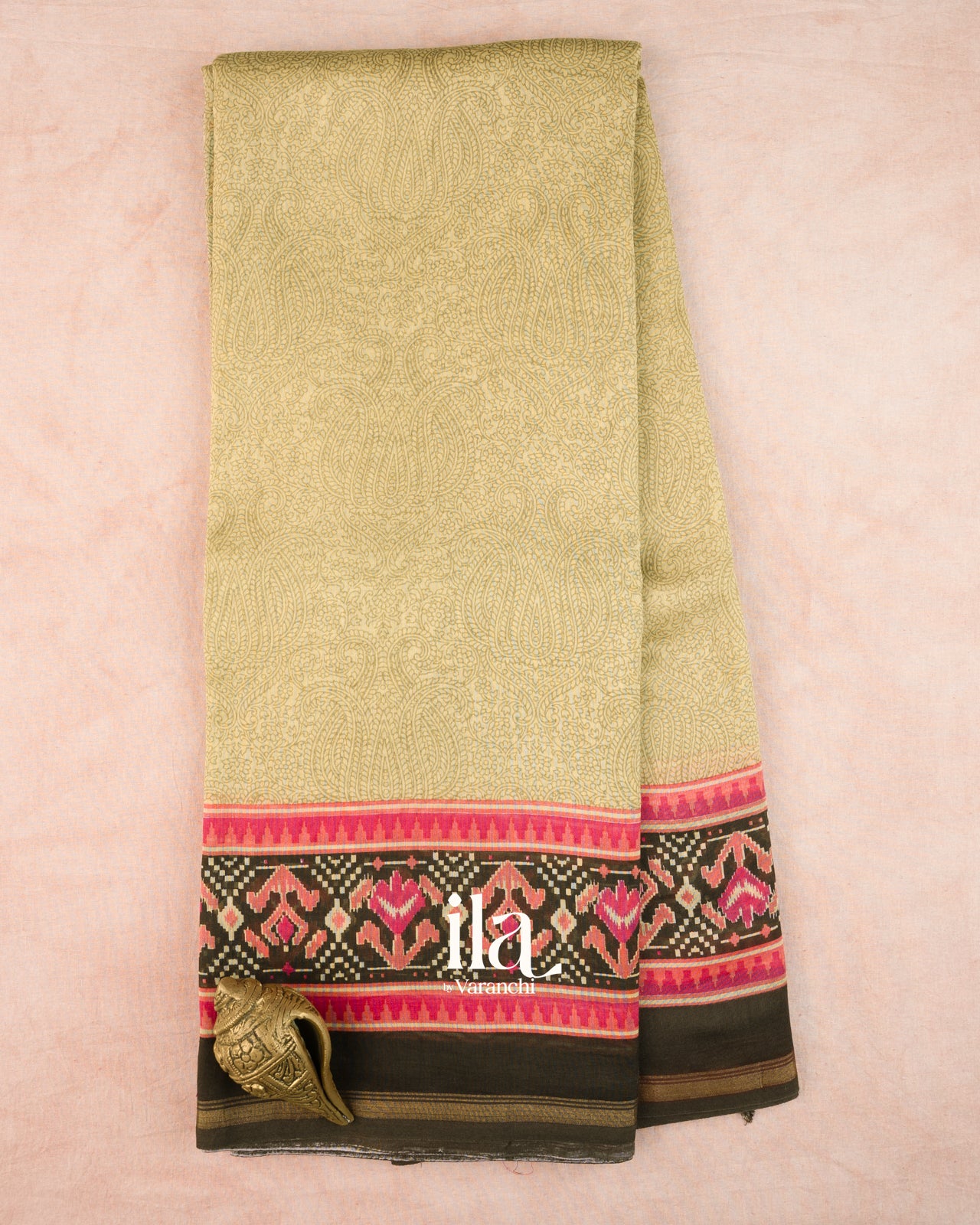Beige Paisley Print Cotton Saree