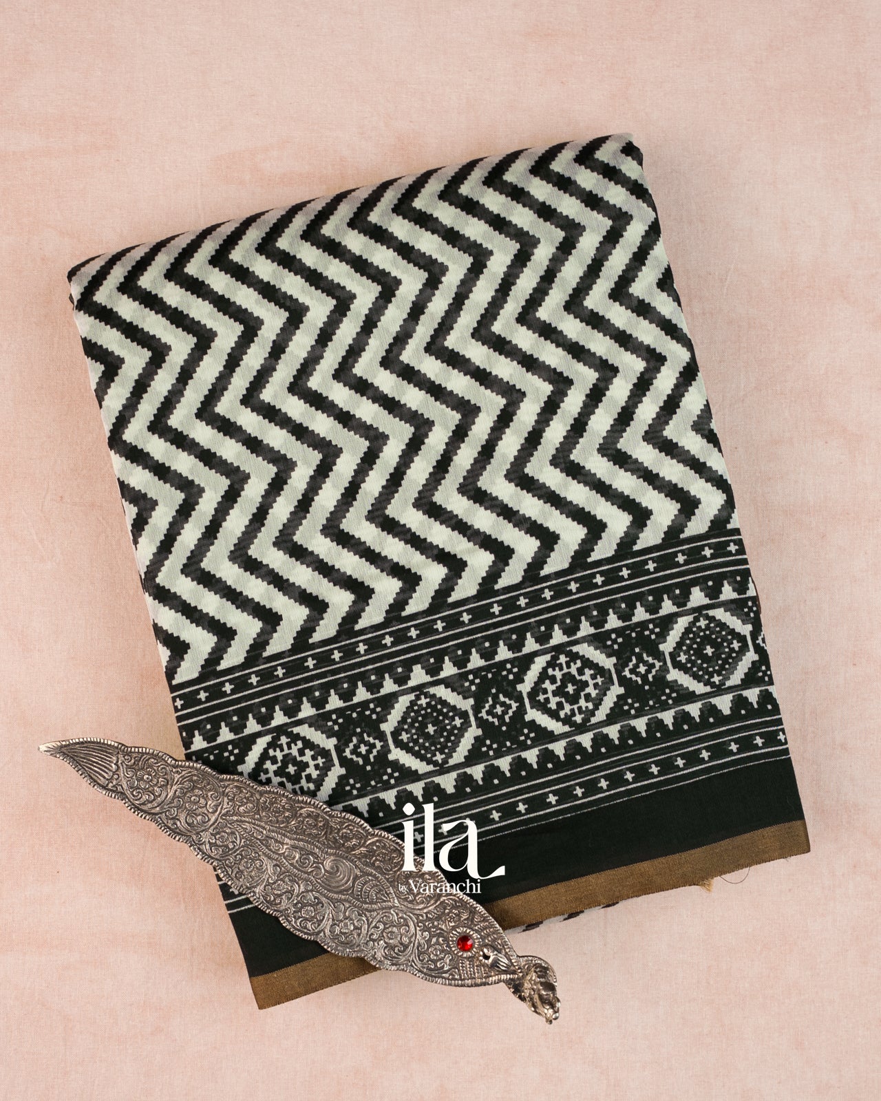 Black Ajarakh Bordered Cotton Saree