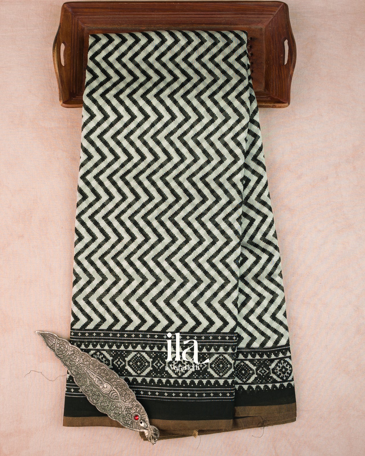 Black Ajarakh Bordered Cotton Saree