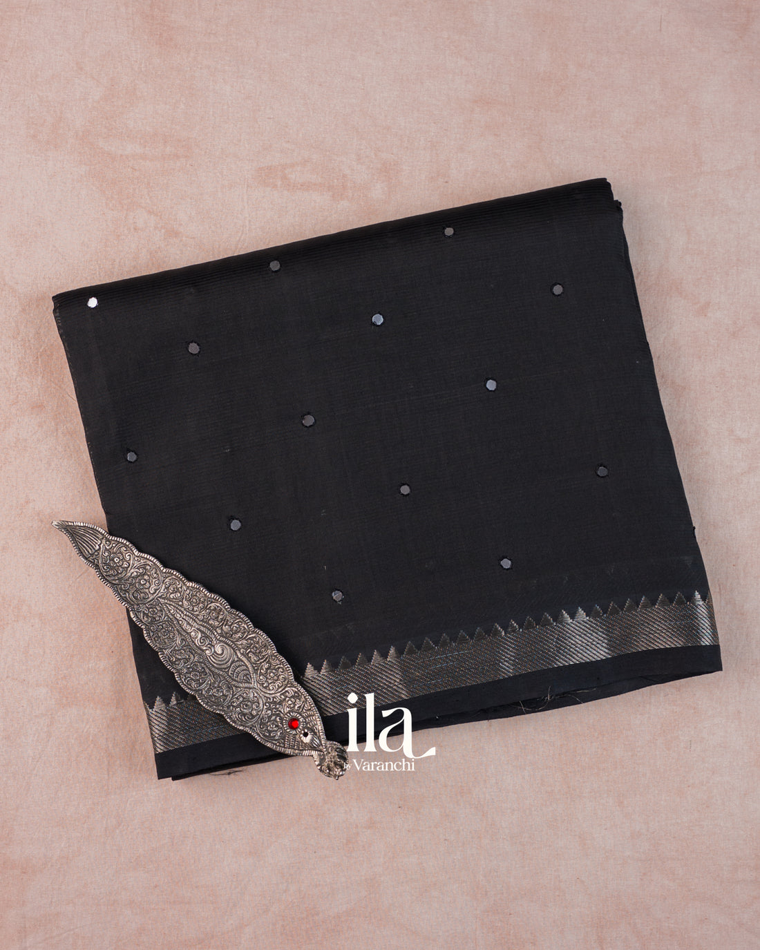 Black Mirror Embroidered Pure Mangalgiri Silk Cotton Saree