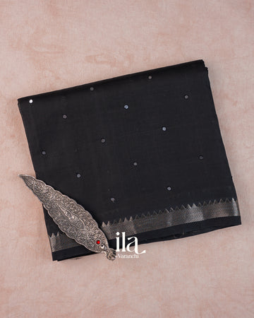 Black Mirror Embroidered Pure Mangalgiri Silk Cotton Saree