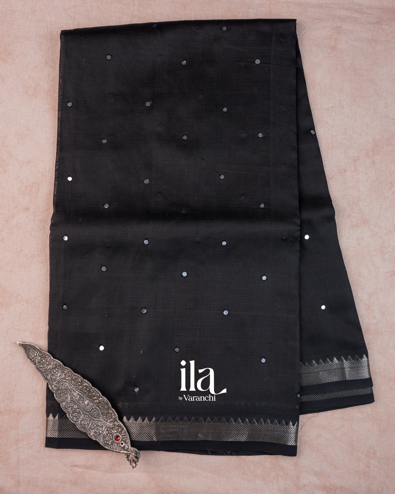 Black Mirror Embroidered Pure Mangalgiri Silk Cotton Saree