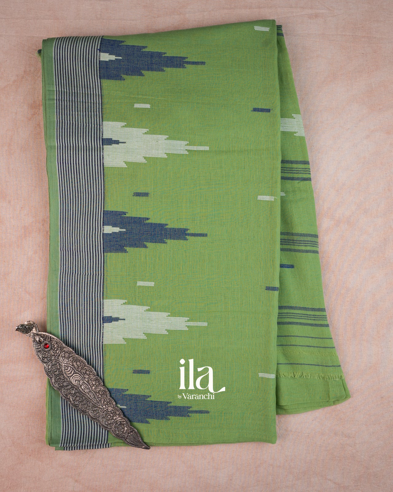 Elaichi Green Jamdani Mul Cotton Saree