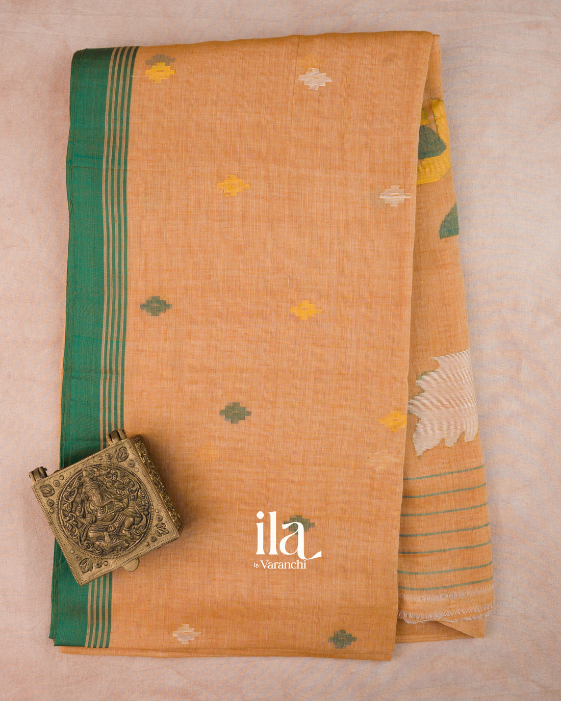 Peach Jamdani Mul Cotton Saree