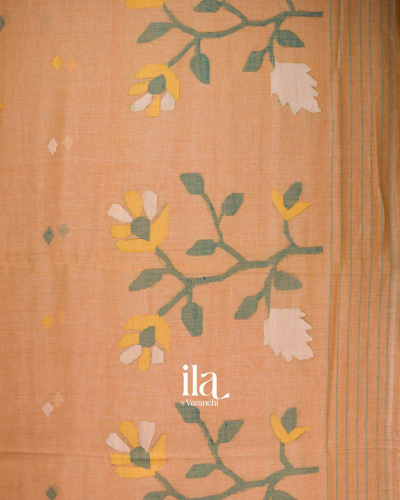 Peach Jamdani Mul Cotton Saree
