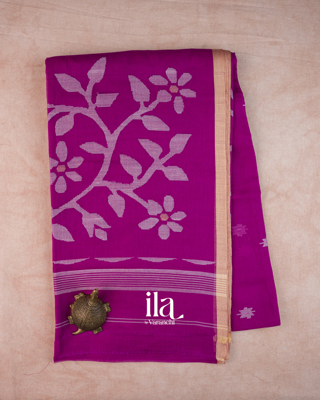 Magenta Jamdani Mul Cotton Saree