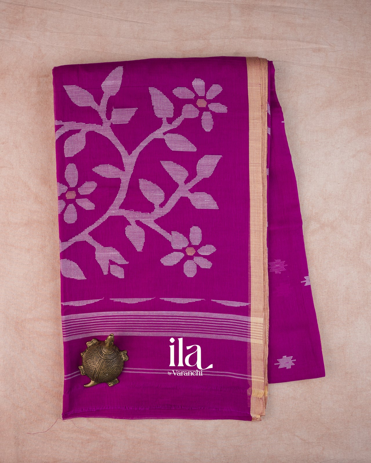 Magenta Jamdani Mul Cotton Saree