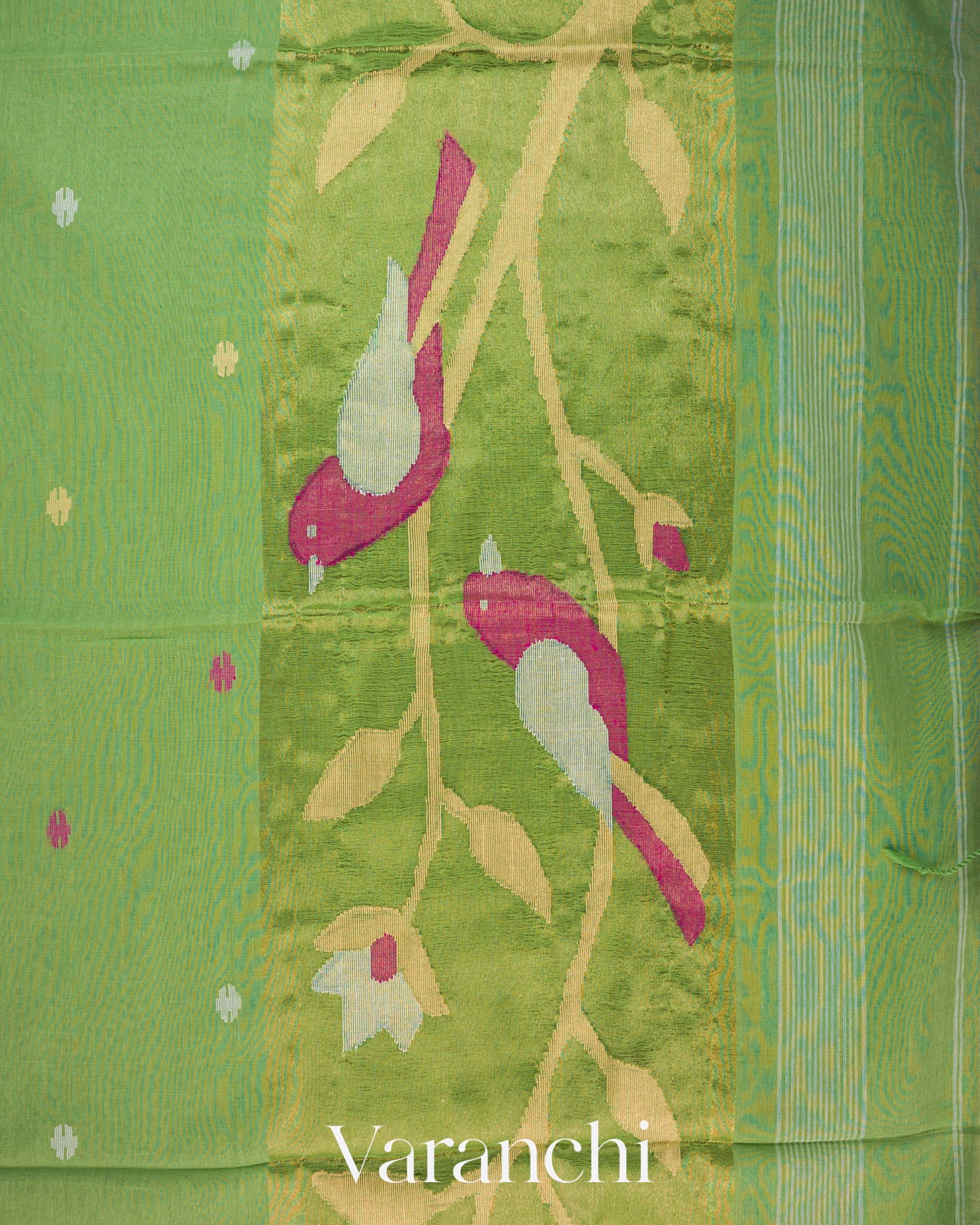 Light Green Jamdani with Paithani Pallu Mul Cotton Saree