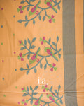 Muted Peach Jamdani Pure Mul Cotton Saree