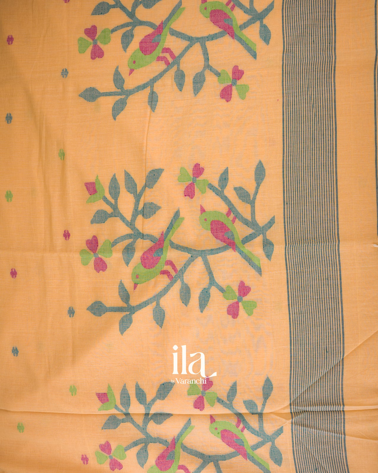 Muted Peach Jamdani Pure Mul Cotton Saree