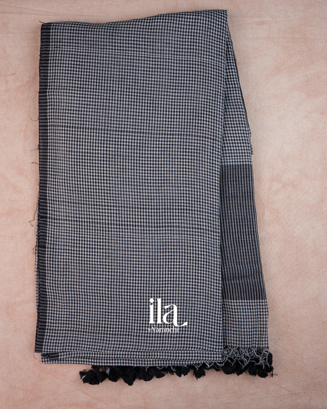 Black Checkered Pure Mul Cotton Saree