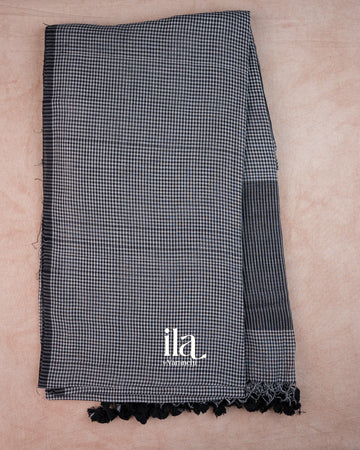 Black Checkered Pure Mul Cotton Saree