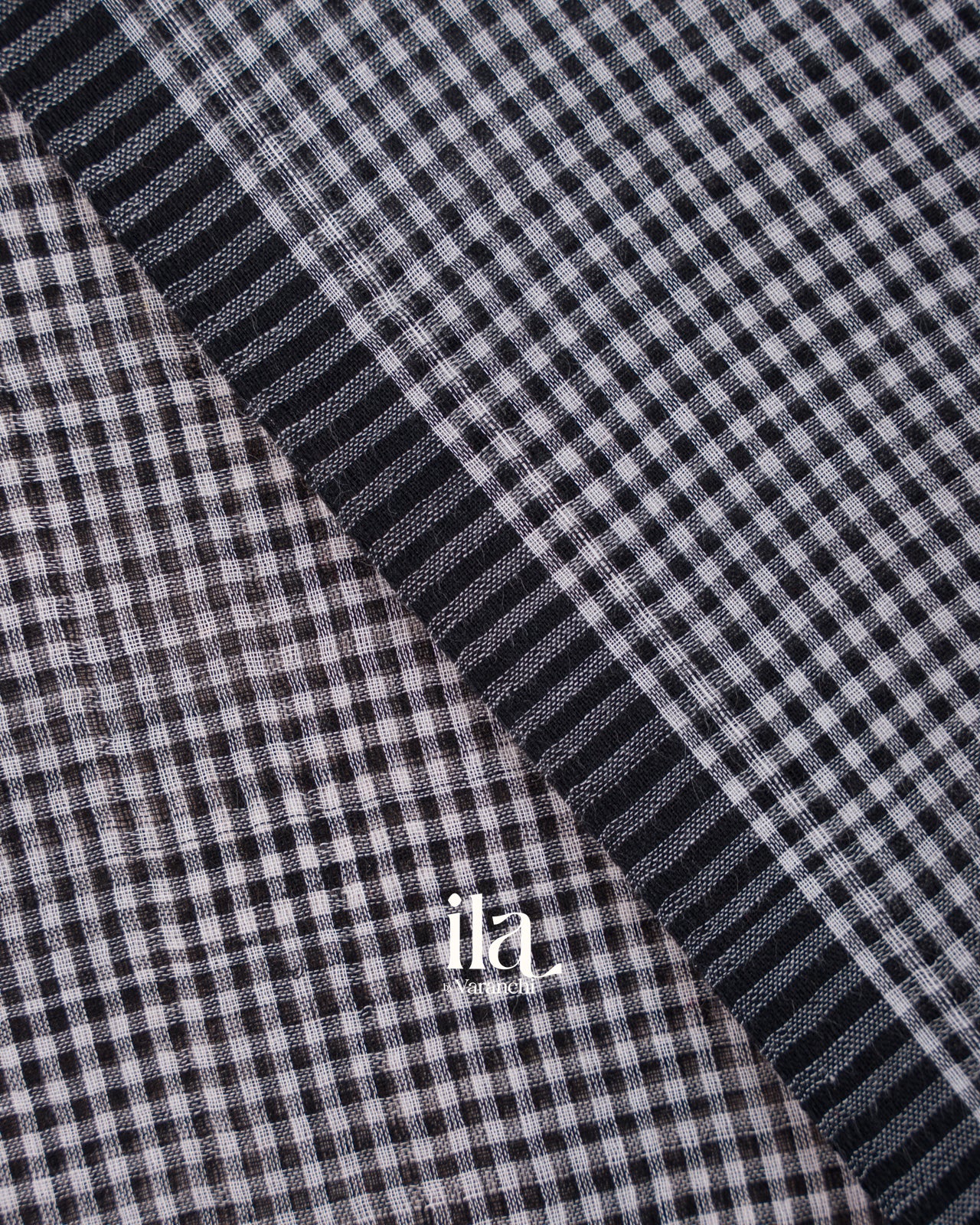 Black Checkered Pure Mul Cotton Saree