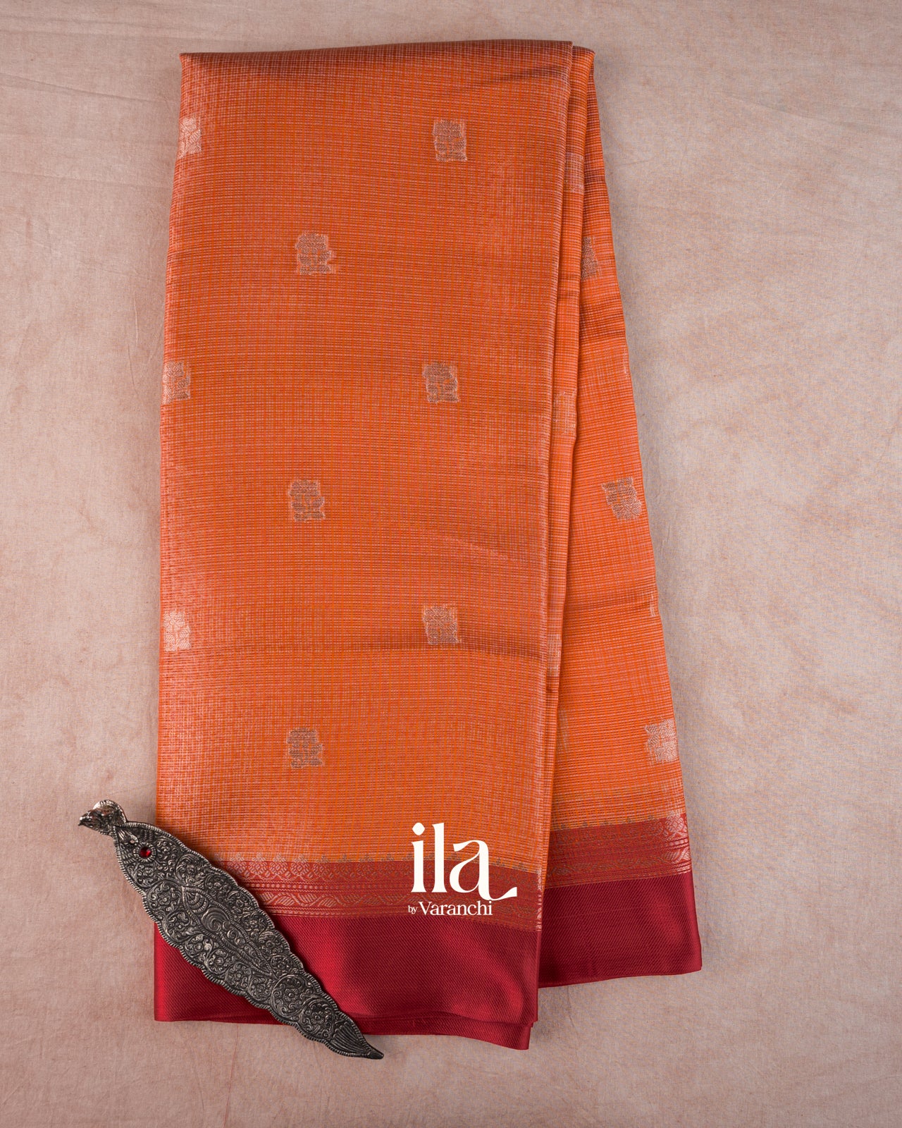 Burnt Orange Semi Silk Saree