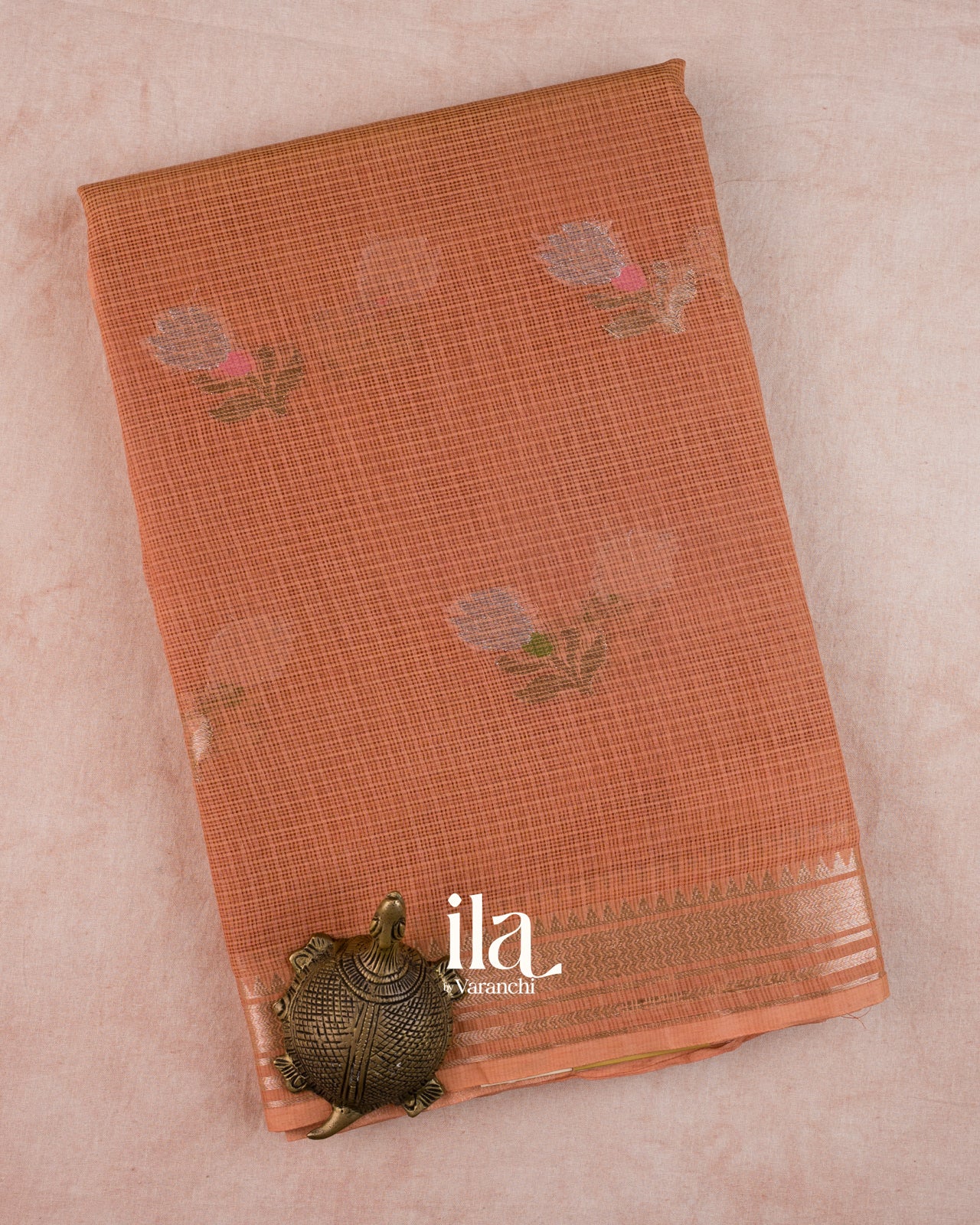Peach Pure Kota Cotton Saree
