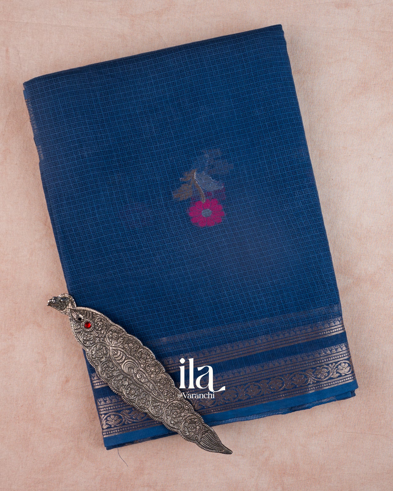 Peacock Blue Pure Kota Cotton Saree