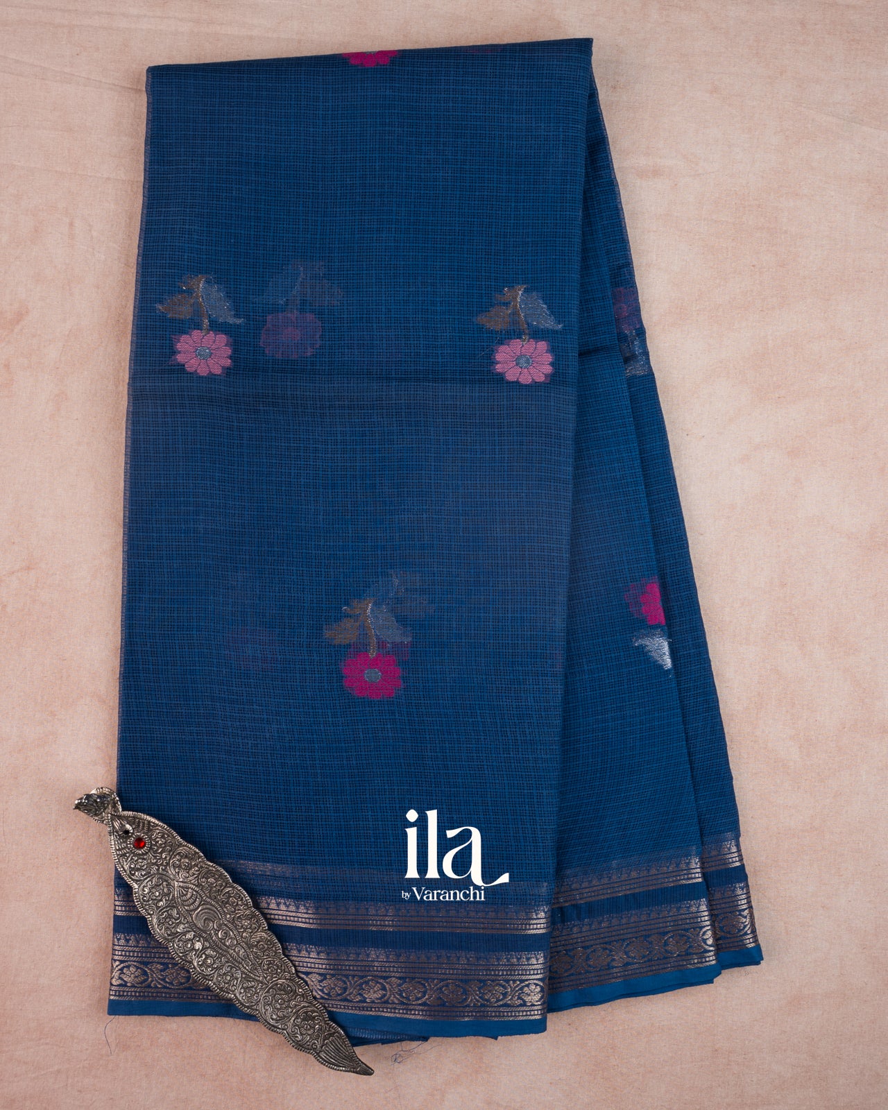Peacock Blue Pure Kota Cotton Saree