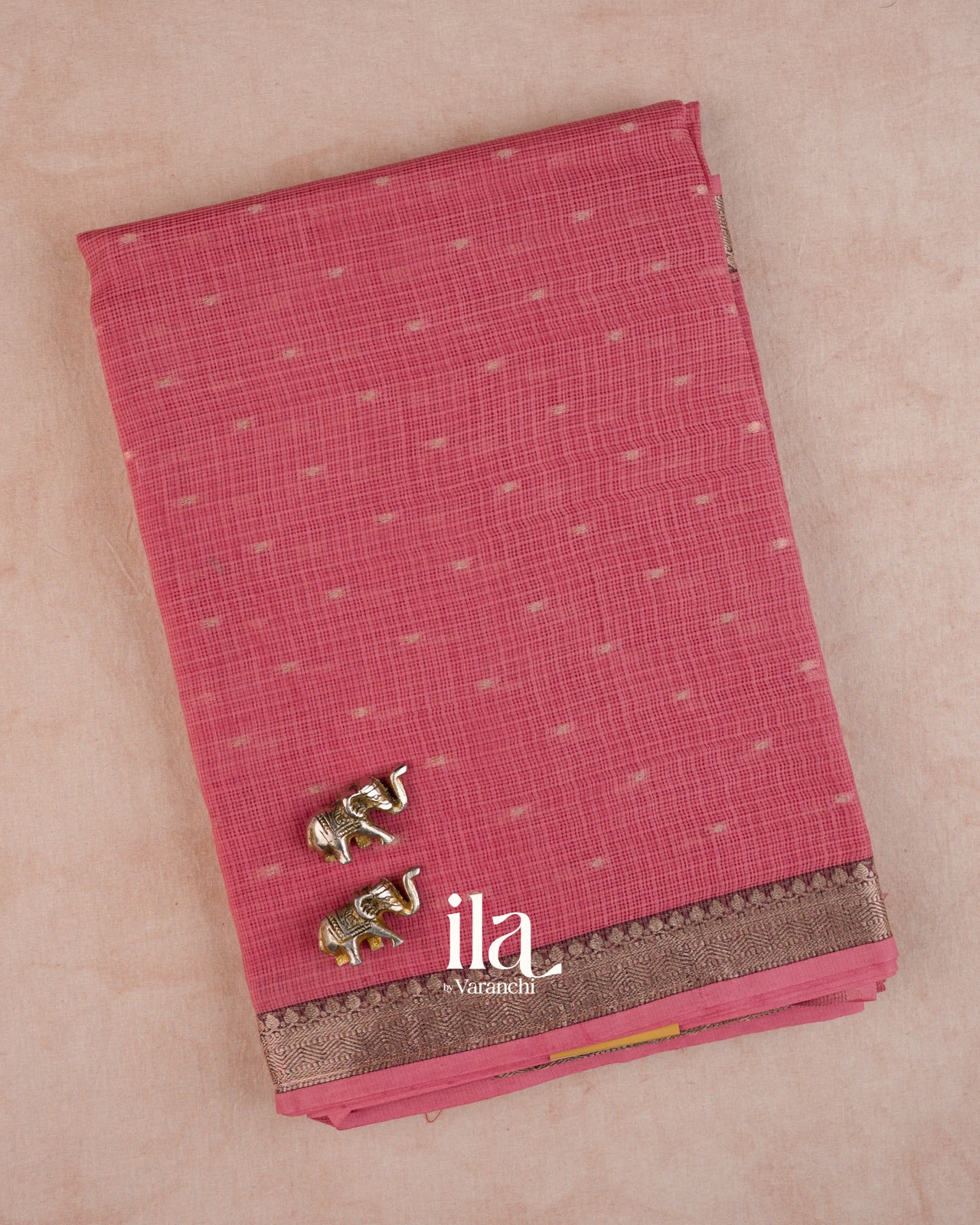 Rose Pink Pure Kota Cotton Saree — Folded